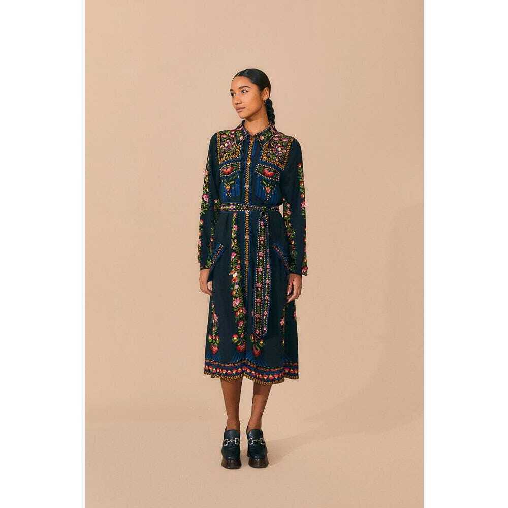 Farm Rio Black Toucan Garden Midi Dress- Size Medium